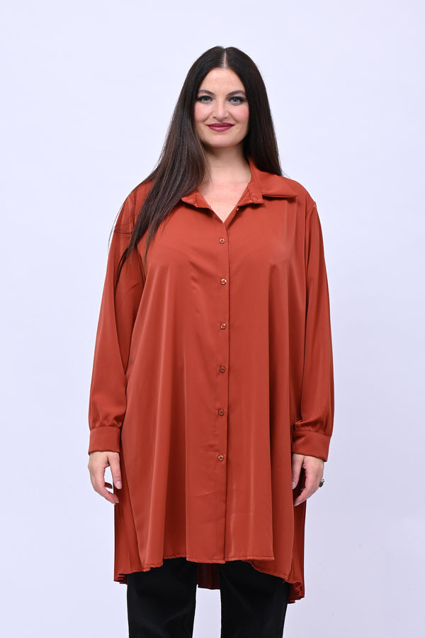 Maxi camicia plissè - Ruggine