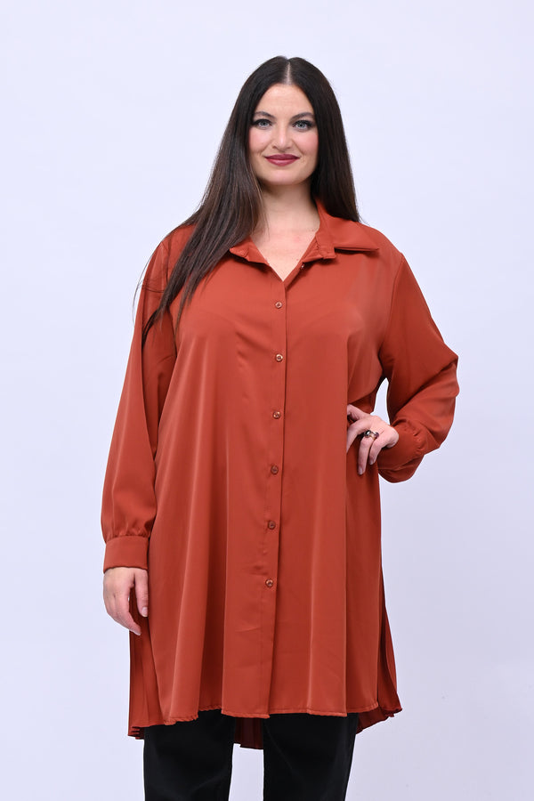 Maxi camicia plissè - Ruggine