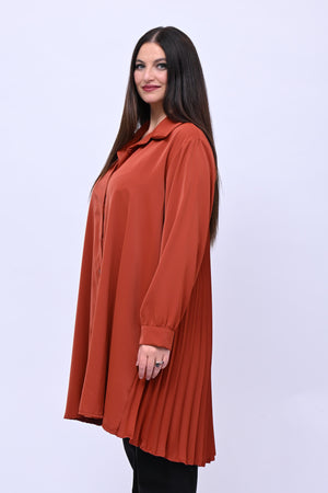 Maxi camicia plissè - Ruggine