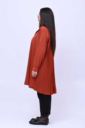 Maxi camicia plissè - Ruggine
