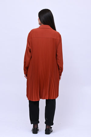 Maxi camicia plissè - Ruggine