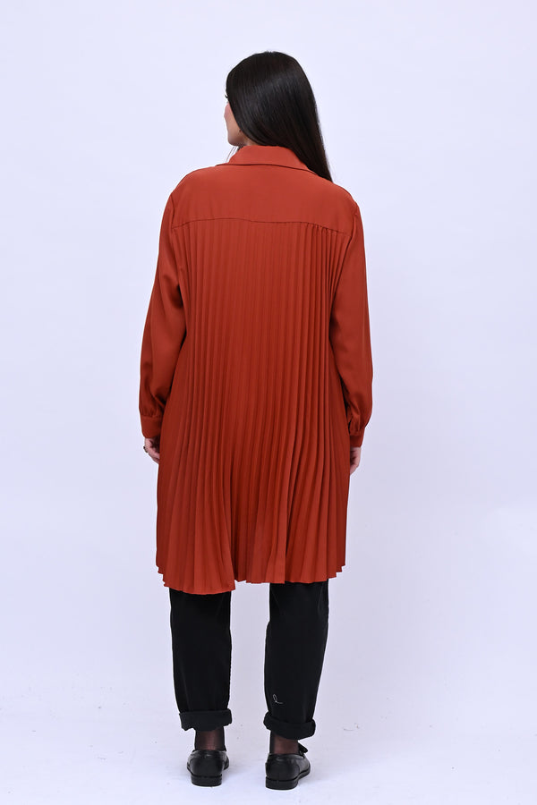 Maxi camicia plissè - Ruggine
