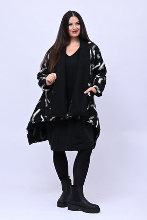Cappotto bouclè sciallato - Nero/Bianco