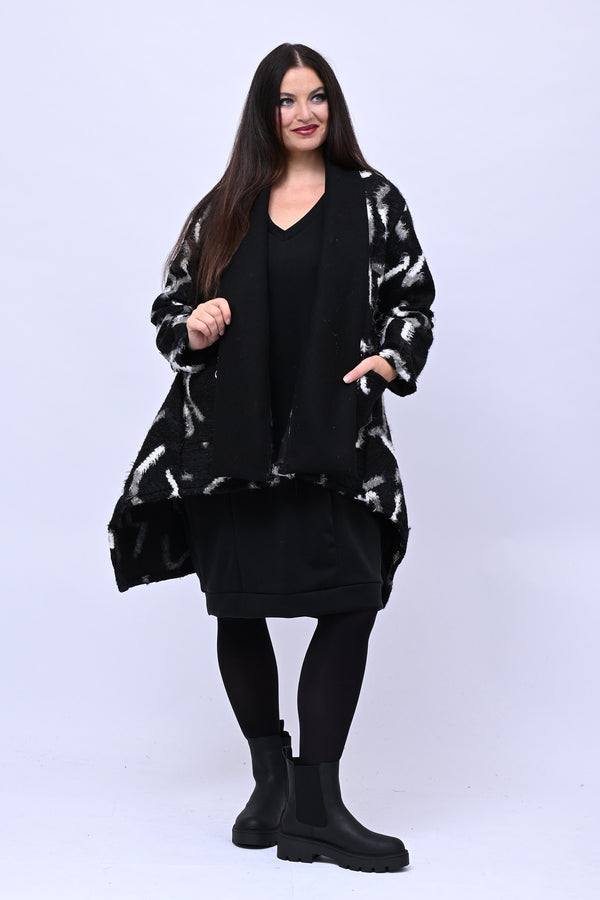 Cappotto bouclè sciallato - Nero/Bianco