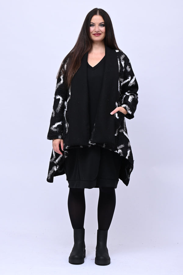 Cappotto bouclè sciallato - Nero/Bianco