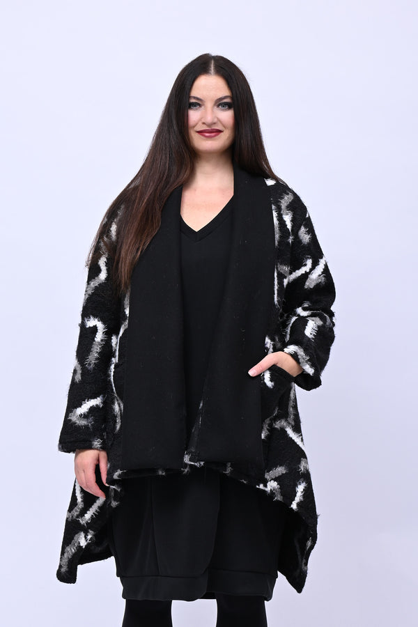Cappotto bouclè sciallato - Nero/Bianco