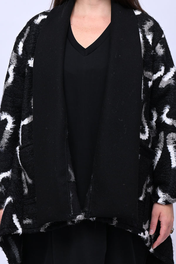 Cappotto bouclè sciallato - Nero/Bianco