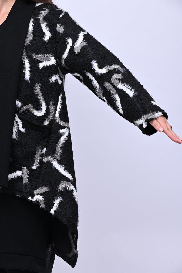 Cappotto bouclè sciallato - Nero/Bianco