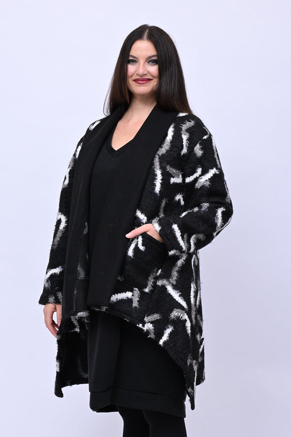 Cappotto bouclè sciallato - Nero/Bianco