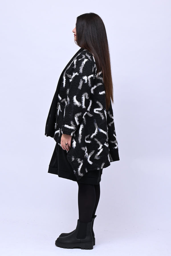 Cappotto bouclè sciallato - Nero/Bianco