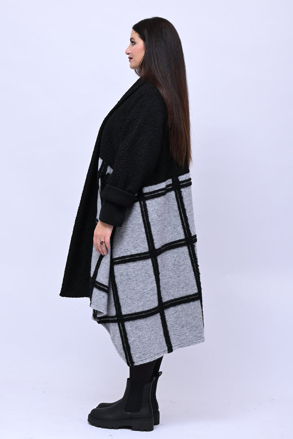 Cappotto bouclè quadri - Grigio