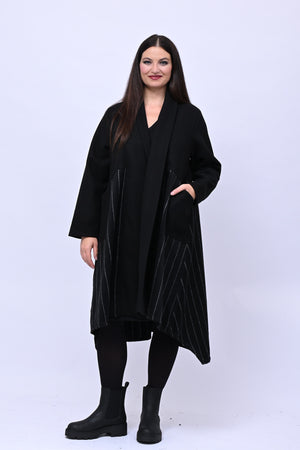 Cappotto svasato gessato - Nero