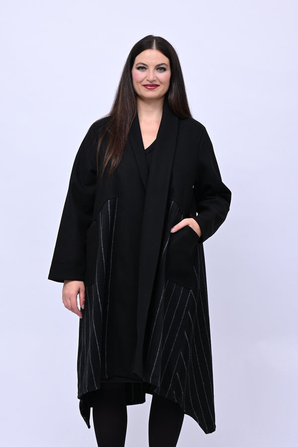 Cappotto svasato gessato - Nero