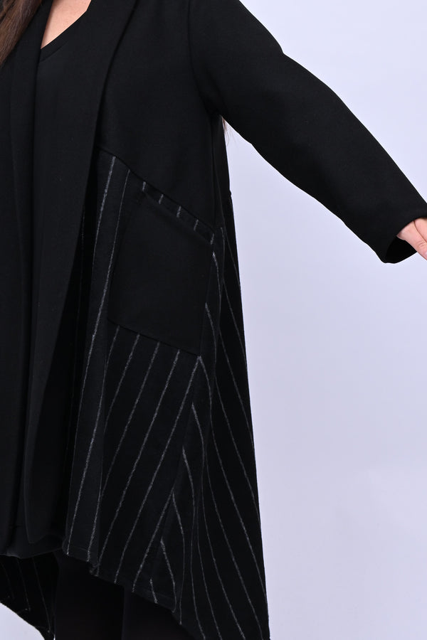 Cappotto svasato gessato - Nero