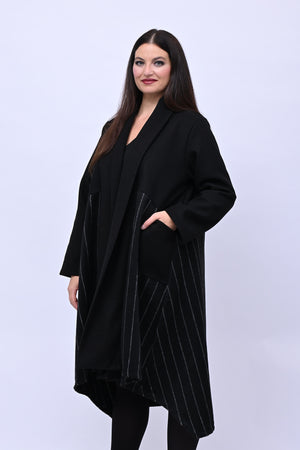 Cappotto svasato gessato - Nero
