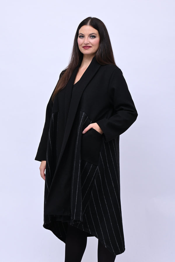 Cappotto svasato gessato - Nero