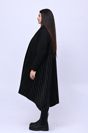 Cappotto svasato gessato - Nero
