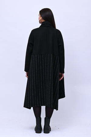 Cappotto svasato gessato - Nero