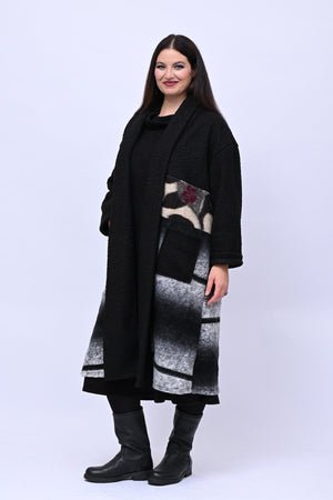 Cappotto bouclè patchwork - Nero