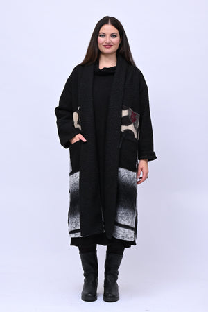 Cappotto bouclè patchwork - Nero