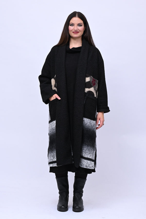 Cappotto bouclè patchwork - Nero