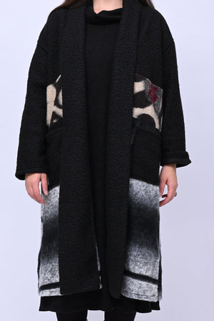 Cappotto bouclè patchwork - Nero