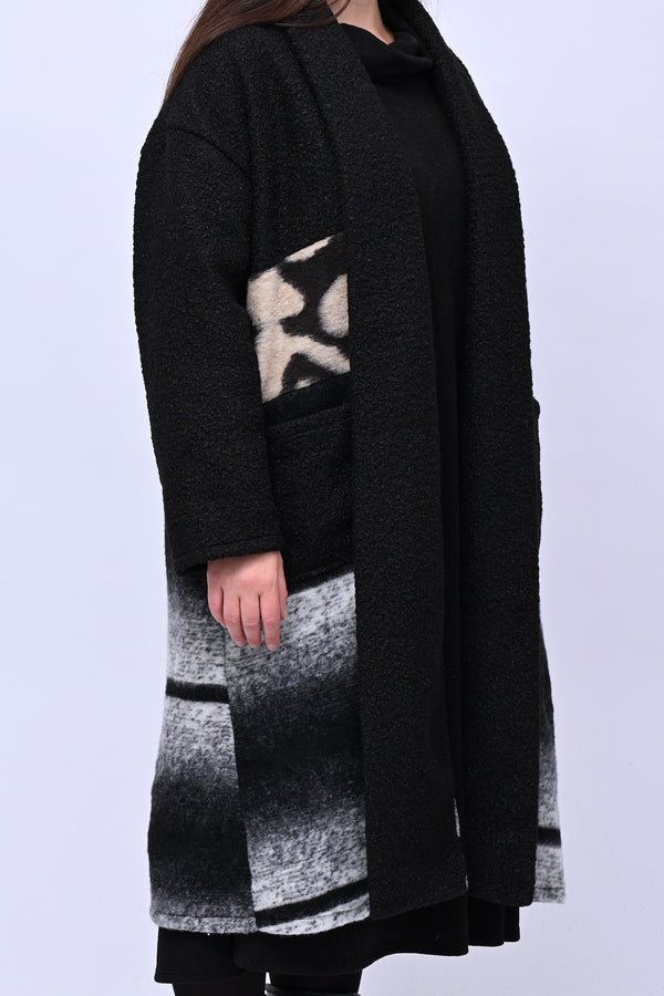 Cappotto bouclè patchwork - Nero