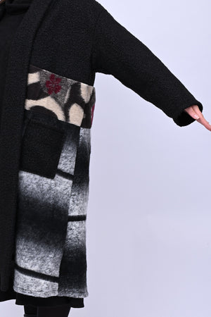 Cappotto bouclè patchwork - Nero