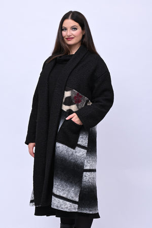 Cappotto bouclè patchwork - Nero