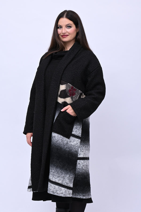 Cappotto bouclè patchwork - Nero