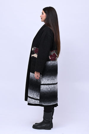 Cappotto bouclè patchwork - Nero