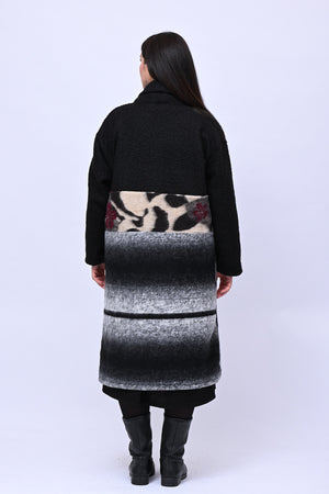 Cappotto bouclè patchwork - Nero