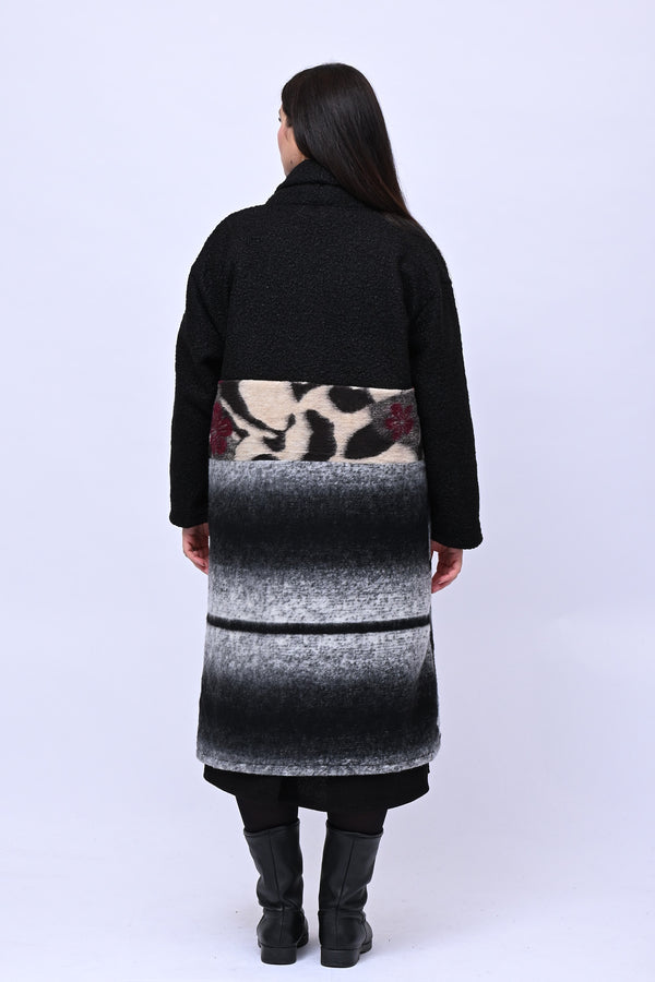 Cappotto bouclè patchwork - Nero