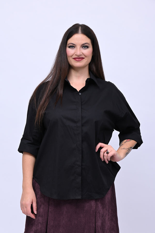 Camicia basic cotone - Nero