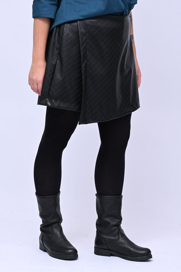 Shorts effetto gonna ecopelle - Nero