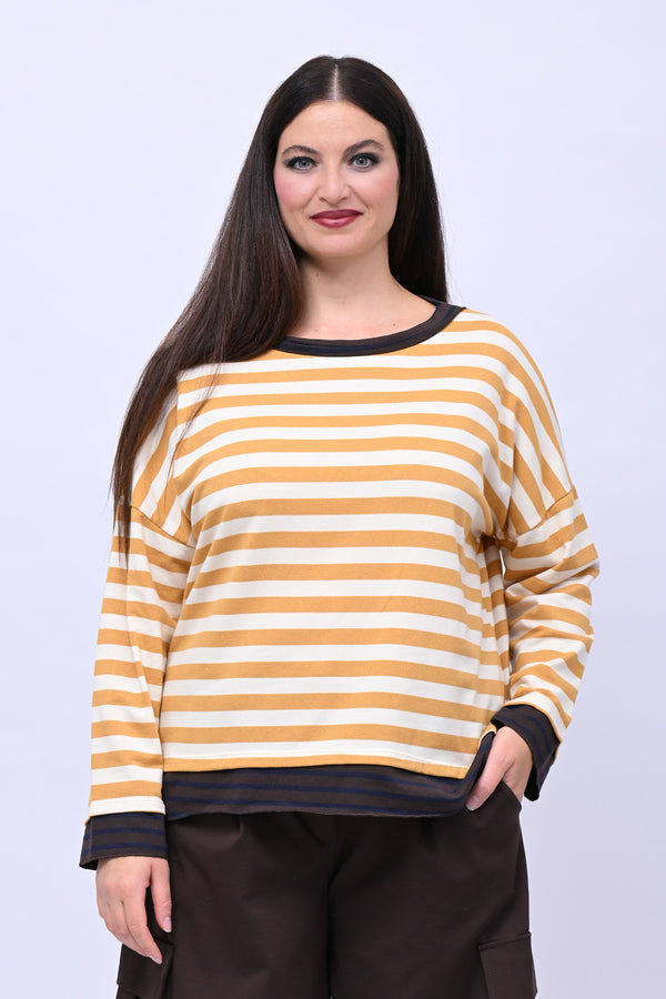 T-shirt scatola doppia riga - Ocra