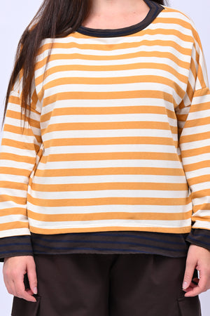 T-shirt scatola doppia riga - Ocra