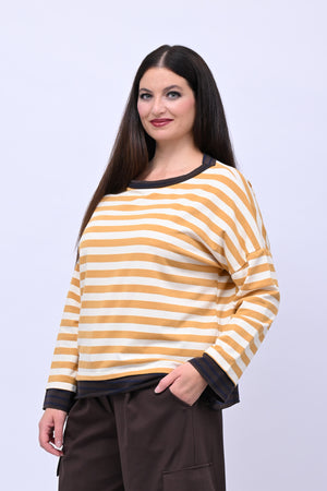 T-shirt scatola doppia riga - Ocra