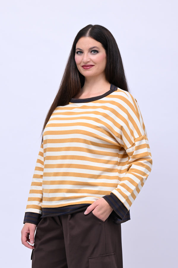 T-shirt scatola doppia riga - Ocra