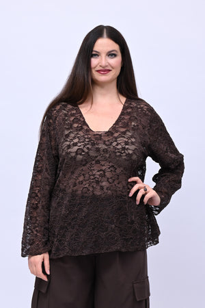 Maglia devorè scollo V - Moro