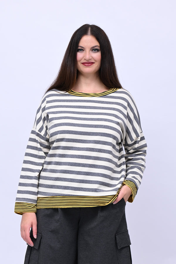 T-shirt scatola doppia riga - Grigio