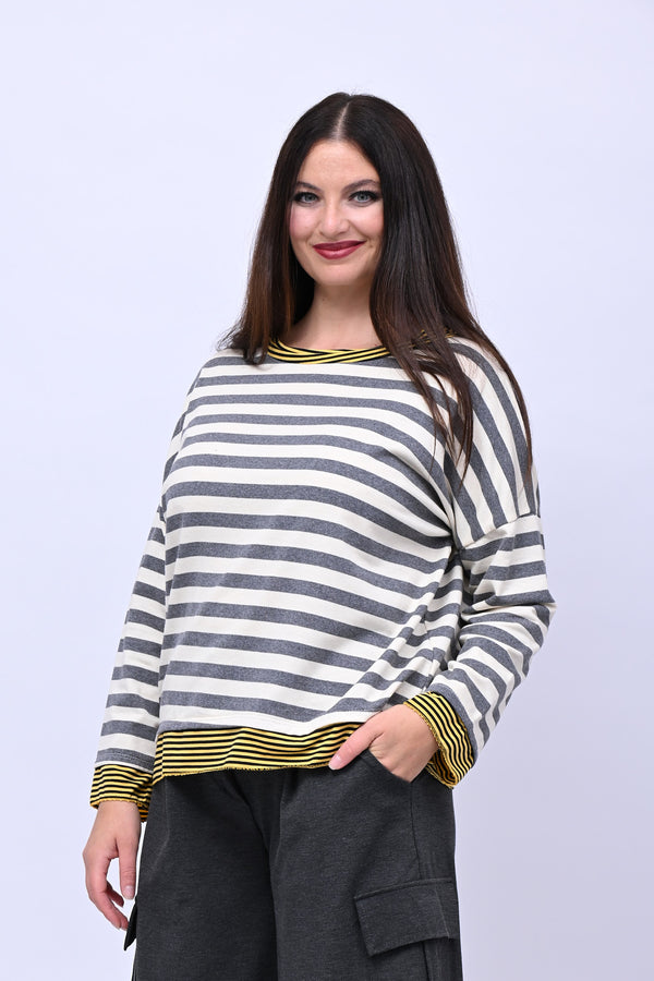 T-shirt scatola doppia riga - Grigio