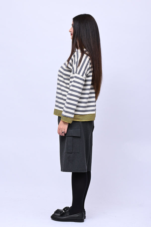T-shirt scatola doppia riga - Grigio