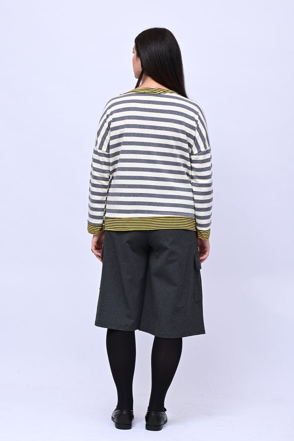 T-shirt scatola doppia riga - Grigio