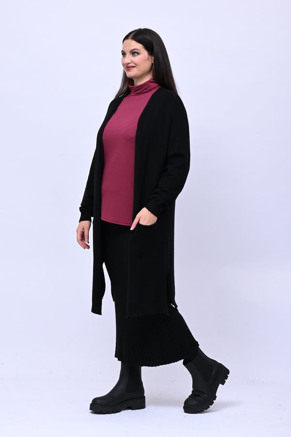 Cardigan calda viscosa lungo - Nero