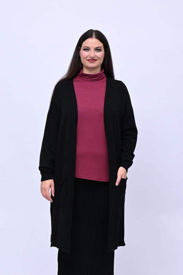 Cardigan calda viscosa lungo - Nero