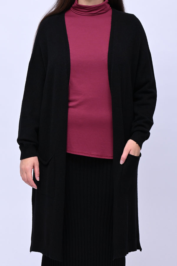 Cardigan calda viscosa lungo - Nero
