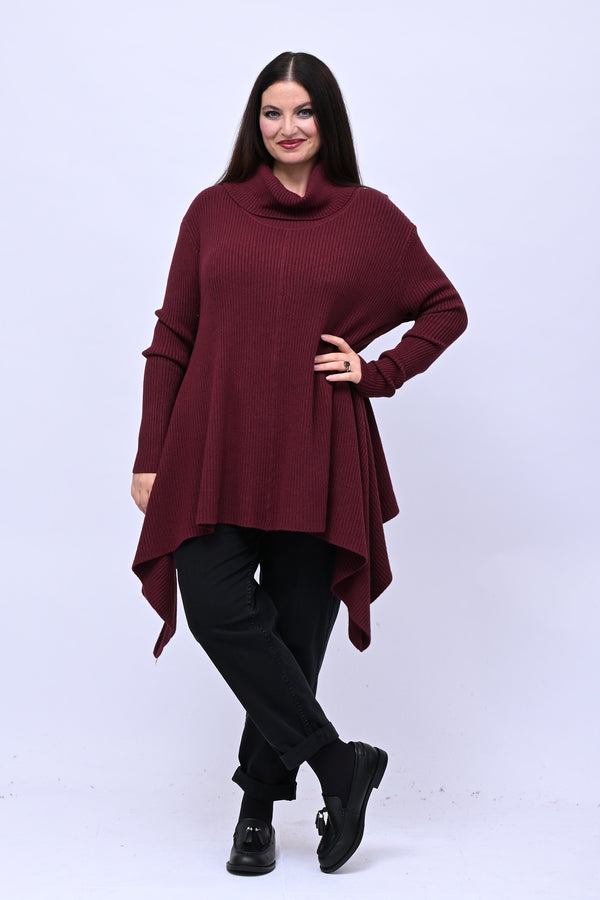 Maxi maglia coste punte - Vino