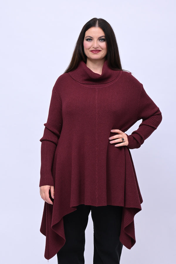 Maxi maglia coste punte - Vino