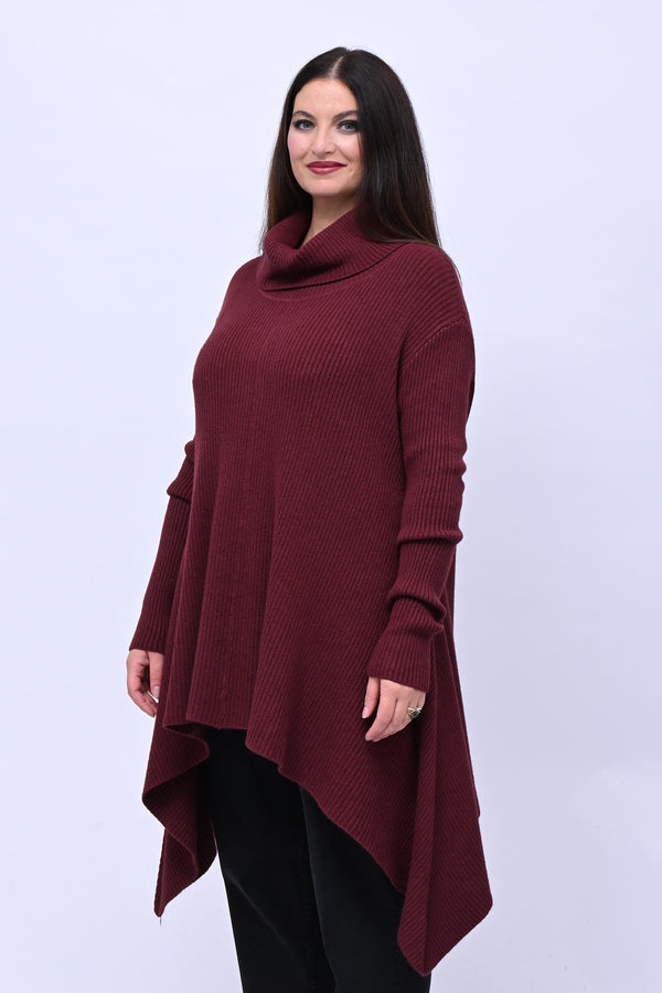 Maxi maglia coste punte - Vino